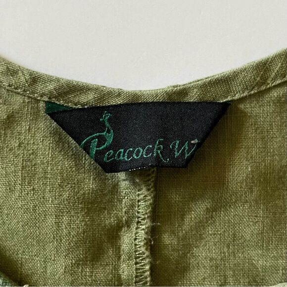 Peacock Ways Linen Tunic Medium Collage Patches Lagenlook Sleeveless Top Boho - Picture 7 of 8